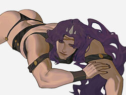 1boy battle_tendency bubble_butt curly_hair jojo's_bizarre_adventure kars laying_on_stomach lkikai long_hair male_only muscular muscular_male partially_clothed purple_hair skimpy solo_male thick_ass thong toned toned_male