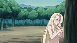 1boy1girl 1girls big_breasts blonde_hair blowjob blue_eyes blush bow breasts cleavage dinaki erection faceless_male fellatio female ino_yamanaka long_hair male naked naruto naruto:_the_last naruto_(series) naruto_shippuden nature nude oral outdoors standing testicle_grab testicles tree veins veiny_penis veiny_testicles very_long_hair