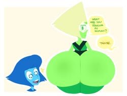 2girls artist_request ass ass_awe big_ass bubble_ass bubble_butt cartoon_network female female_face_near_ass female_only gigantic_ass huge_ass hyper_ass lapis_lazuli_(steven_universe) peridot_(steven_universe) steven_universe text thick_thighs wide_hips