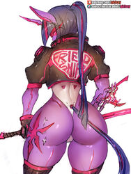 2020 alicorn alicorn_horn anthro anthrofied ass ass_focus back back_view big_ass black_stockings cd_projekt_red crop_top cropped_jacket cropped_legs crossover cutie_mark cybernetic_arm cybernetics cyberponk_2077 cyberpunk cyberpunk_(series) cyberpunk_2077 dark_blue_hair dat_ass dimples_of_venus ears_up female female_focus female_only fit_female friendship_is_magic girlsay gloves half-closed_eyes hasbro holding_weapon horn horse_ears horse_tail huge_ass jacket leotard long_ears looking_at_viewer looking_back mare multicolored_hair multicolored_tail my_little_pony ninja_star no_wings patreon_username pony ponytail purple_body purple_hair purple_skin rear_view round_ass skindentation sleeves_pushed_up solo solo_female standing stare stocking subscribestar_username sword tail text thick_ass thigh_gap thong_leotard tied_hair twilight_sparkle_(mlp) unicorn unicorn_horn url visor voluptuous weapon white_background white_leotard wide_hips