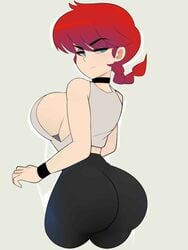 1girls ass big_ass big_breasts blue_eyes breasts bubble_butt canon_genderswap clothing dat_ass eyeshadow favorite female genderswap_(mtf) huge_ass huge_breasts large_breasts postblue98 ranma-chan ranma_1/2 ranma_saotome red_hair rule_63 smile smiling smirk yoga_pants