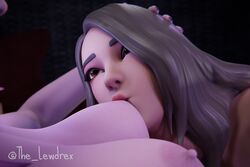 2girls 3d big_breasts blender breast_sucking breasts close-up dusk_(fortnite) female/female fingering fortnite gray_hair lewdrex looking_at_partner looking_at_viewer midnight_dusk_(fortnite) nude nude_female on_bed pink_hair pov pov_eye_contact sex sucking sucking_nipples victoria_saint white_skin yuri