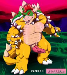 2020 animal_genitalia anthro bowser chubby_male claws conditional_dnp erection genital_slit genitals hair hi_res horn knot koopa male male_only mario_(series) muscular muscular_anthro muscular_male nakoo nintendo penis red_hair scalie slit solo solo_male spikes super_mario_64 video_games yellow_body