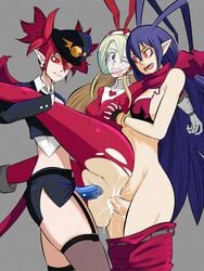 1futa 2girls anal ass big_penis blonde_hair blue_eyes blue_hair clothed_sex cum cum_in_ass disgaea disgaea_d2 disgaea_rpg double_penetration etna flonne futanari indioweeaboo laharl laharl-chan large_breasts nippon_ichi_software penis police_uniform pussy pussy_juice red_eyes red_hair ripped_clothing sentai sex sex_toy squirting strap-on threesome