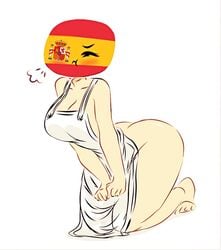 apron blushing blushing_profusely countryhumans countryhumans_girl flawsy kneeling spain_(countryhumans) spanish_flag