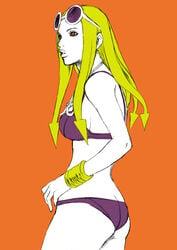 1girls ass_cleavage bikini bikini_bottom bikini_top blonde_hair breasts butt_crack female gold_bracelet hato_higashikata human jojo's_bizarre_adventure jojolion lips long_hair necklace orange_eyes shounen_jump sunglasses_on_head