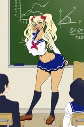 1girls age_regression animated big_breasts bimbo bimbofication blonde_hair breast_expansion breasts female gif glasses gyaru high_heels lilith_art original original_character school_uniform schoolgirl slideshow solo_focus teacher thick_thighs transformation twintails wide_hips