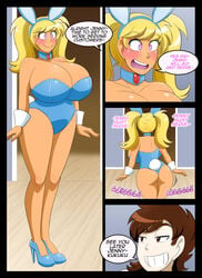 1boy 1girls bimbo bimbofication breast_expansion cleavage comic emie_(kobi) english_text female female_focus high_heels huge_breasts identity_death kobi-tfs kobi_(kobi) male mind_control original text thick_thighs wide_hips