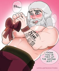 bara bear beard bl blush bondage chubby chubby_male fat fat_man gray_hair grey_hair lovelabproductions male male_only muscles nicholas_st._north old_man older_male pecs rise_of_the_guardians rope rope_bondage santa santa_claus santa_claus_(rise_of_the_guardians) santa_costume santa_suit shirtless silver_hair tied_up tummy