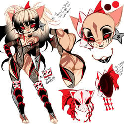 angel_kryis anthro ass breasts brown_fur clothed clothing crystal-for-ever felid feline female female_only fur hair makeup_running mask multicolored_fur open_mouth open_smile partially_clothed red_eyes simple_background smile teeth white_fur