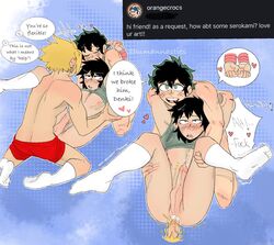 2boys anal anal_sex blush bondage clothed cum cum_in_ass cum_inside denki_kaminari femboy gay hanta_sero humannasties izuku_midoriya male male_only male_penetrating my_hero_academia