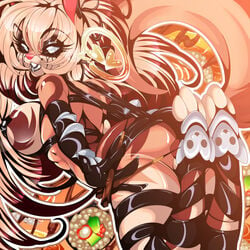 angel_kryis anthro breasts brown_fur clothed clothing crystal-for-ever detailed_background felid feline female female_only fluffy fluffy_tail fur hair makeup_running multicolored_fur open_mouth open_smile partially_clothed sushi white_eyes