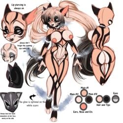 angel_kryis anthro ass black_fur breasts brown_fur crystal-for-ever felid feline female female_only fluffy fluffy_tail fur hair multicolored_fur nipples open_mouth open_smile piercing simple_background smile solo teeth white_background white_eyes