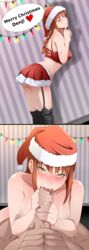 bare_midriff chainsaw_man christmas christmas_outfit cum_in_mouth denji_(chainsaw_man) fellatio instant_loss_2koma makima_(chainsaw_man) red_hair royhaynner spiral_eyes tease thequeenzelda warebeastnsfw