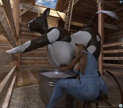 3d anthro ass barn bessie_(loneclaw) big_breasts big_butt bodily_fluids bovid bovine breast_milking breasts cattle dairy_cow daz3d daz_3d duo farm felid feline female female/female furry horns huge_breasts huge_butt huge_thighs lactating larger_female lion loneclaw mammal milk milking milkmaid_(profession) nipple_fetish nipple_pinch nipple_play onlyfans pantherine pinch size_difference smaller_female smile text thick_thighs url yuri