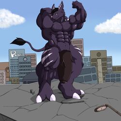 1:1 2017 2_toes abs anthro big_muscles big_penis black_penis claws concrete dong2fm english_text flaccid flexing_bicep genitals grey_body hi_res huge_cock huge_muscles humanoid_genitalia humanoid_penis hyper hyper_genitalia hyper_penis lombax looking_at_viewer male mammal markings muscular muscular_anthro muscular_arms muscular_male outside penis ratchet_and_clank rxon_(character) solo sony_corporation sony_interactive_entertainment tail_tuft text toes tuft vein veiny_penis video_games white_claws white_markings