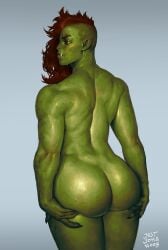 1girls 2023 ass black_sclera colored fangs female female_only green_skin holding_butt holding_own_ass justsomenoob long_hair looking_at_viewer looking_back looking_back_at_viewer muscular muscular_female nude nude_female orange_eyes orc orc_female pointy_ears rear_view red_hair scar scar_on_face shaved_side solo thick_ass very_high_resolution