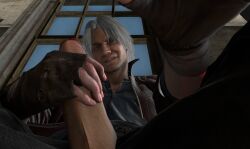 3d dante dante_(devil_may_cry) devil_may_cry dick male male_focus male_only masturbation solo_male white_hair