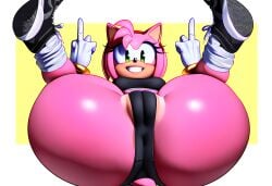 ai_generated amy_rose anthro anus ass ass_focus big_ass big_butt black_panties bubble_butt camel_toe dat_ass dumptruck_ass eulipotyphlan female female_only flipping_off flipping_the_bird flipping_viewer_off fur furry green_eyes grin hedgehog laying_on_back legs_apart legs_over_head legs_up mammal middle_finger novelai pink_body pink_fur pink_hair sega short_hair sneakers socks sonic_(series) sonic_the_hedgehog_(series) spandex sports_bra visible_anus visible_pussy white_background