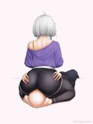 1boy1girl ass facesitting feet_on_head female large_ass short_hair shorts sitting sitting_on_face sitting_on_person taiggerrock virtual_youtuber vshojo vtuber white_hair zentreya