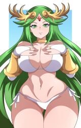 1girls abysswatchers breasts female female_only green_eyes green_hair kid_icarus nintendo palutena solo