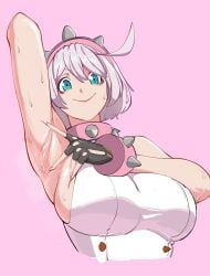 armpit_fetish armpit_focus armpits arms_up arms_up_pose blue_eyes elphelt_valentine female guilty_gear octavius_dp spiked_bracelet spiked_collar spreading_armpit sweat