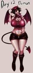 bat_wings big_breasts breasts clothed clothed_female demon demon_girl demon_tail demoness female female_focus female_only humanoid looking_at_viewer maximumimpulse short_hair shorts solo solo_female solo_focus thick_thighs thigh_gap thighs wings