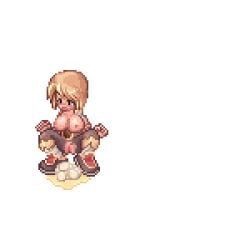 animated blonde_hair bouncing_breasts breasts busty crying egg egg_laying female female_only green_eyes monk monk_(ragnarok_online) pixel_art pussy ragnarok_online solo_female spread_legs tearing_up