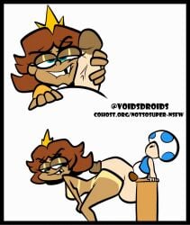 animated animated ass bent_over biting_lip blue_eyes breasts brown_hair crown female huge_cock male mario_(series) nintendo penis_against_face princess_daisy sitting size_difference tan_skin toad_(mario) voidsdroids