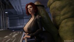 1boy1girl 3d antidotetrl avengers_(2012) big_breasts black_widow_(marvel) continuation huge_breasts huge_cock hulk hyper_penis marvel marvel_cinematic_universe penis_on_butt revealing_clothes size_difference suit