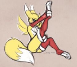 2020 anthro breasts digimon digimon_(species) digital_media_(artwork) evilymasterful female fingers fur genitals looking_at_viewer pussy renamon solo toes yellow_body yellow_fur