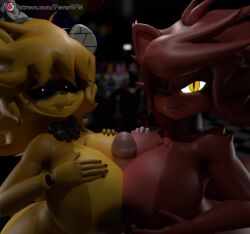 2023 3d 5_fingers absurd_res anthro bear between_breasts big_breasts boobjob breast_play breasts canid canine clothing collaborative collaborative_paizuri collaborative_sex collaborative_titfuck digital_media_(artwork) double_paizuri female feversfm fexa fingers five_nights_at_freddy's fox foxy_(cally3d) foxy_(fnaf) fredina's_nightclub genitals golden_freddy_(fnaf) golden_fredina_(cally3d) group hat headgear headwear hi_res looking_at_viewer male mammal outercourse paizuri penis scottgames sex straight text titfuck titjob top_hat trio type_0 url