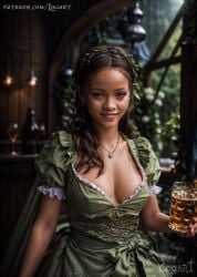 1girls actress ai_generated bavarian_clothes beer big_breasts black_hair celebrity cleavage dark-skinned_female dark_skin dirndl female female_only hourglass_figure hyperrealistic leak logart maid oktoberfest real_person rihanna sensitive smile smiling solo stable_diffusion tavern