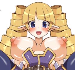 alternate_breast_size archer_(disgaea) areola areolae big_areola big_areolae big_breasts big_nipples bimbo blonde_hair blue_eyes breasts breasts_out disgaea dismania happy huge_areola huge_areolae huge_breasts huge_nipples large_areolae large_breasts large_nipples looking_at_viewer nipples nippon_ichi_software pointy_ears puffy_nipples topless twintails