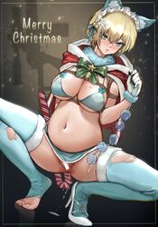 absurdres anal anal_beads anal_object_insertion animal_ear_fluff animal_ears aqua_eyes bangs bar_censor bikini blonde_hair blue_bikini blue_legwear blush bondage bound bow bowtie breasts candy candy_cane cape cat_ears censored christmas cross cross_earrings earrings female food girls'_frontline gloves hair_between_eyes hair_ornament high_heels highres hood hooded_cape iuui jewelry large_breasts maid_headdress merry_christmas mole mole_on_breast object_insertion parted_lips red_cape restrained rope sex_toy shoes short_hair single_shoe snowflake_hair_ornament solo squatting star_(symbol) swimsuit toeless_legwear torn_clothes vsk-94_(girls_frontline) westking white_footwear white_gloves