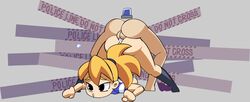 1boy animated ass blonde_hair cum cum_in_pussy female hooligan_sister_b hooligan_sisters mating_press mighty_switch-a-lot_(minus8) mighty_switch_force minus8 petite sex simple_background tagme twintails uncensored wayforward