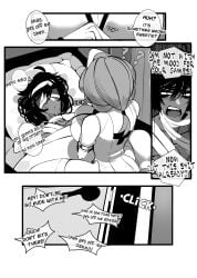 cleavage comic comic_page female_on_top keiko_(sachiko2s) nurse nurse_uniform sachiko unzipping unzipping_bodysuit