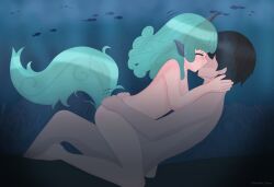 1boy 1boy1girl 1girls aunn_komano green_hair holding kissing schaddne sex tail touhou touhou_project underwater underwater_sex underwater_view vaginal_sex