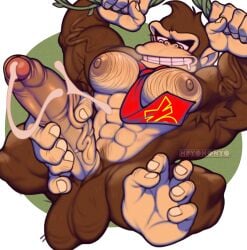 anthro autofootjob balls big_penis blush boner cum donkey_kong donkey_kong_(series) erection footjob furry gorilla hpyononyo male male_only musk nintendo nude penis solo solo_male