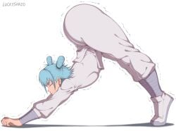 1boy arched_back big_ass big_butt blue_hair bubble_ass bubble_butt femboy jujutsu_kaisen kashimo_hajime large_ass luckyshazo male_only redraw stretching yoruichi_stretch