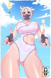 1girls 2024 big_breasts buns dynamic_hush_(fortnite) female female_focus female_only fingerless_gloves fortnite fortnite:_battle_royale hush_(fortnite) iisfernado looking_down looking_down_at_viewer mask masked masked_female nipple_bulge one-piece_swimsuit pussy_bulge scar white_dress white_hair