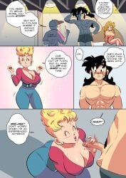 2boys 2girls abs bed big_breasts big_penis bikini_(dragon_ball) bimbo black_hair blonde_hair breasts choker cleavage closed_eyes comic curvaceous curvy daughters_ex dragon_ball dragon_ball_z earrings english_text ex-girlfriends_mother funsexydragonball girlfriends_mother imminent_fellatio imminent_oral long_hair master_roshi mature_female milf miss_piiza muscular_male muten_roushi naked_female nipples older_female panchy panchy_(dragon_ball) panchy_briefs penis sitting smile speech_bubble text white_female yamcha younger_male