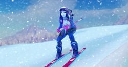 1girls 3d alternate_costume anus ass biathlon_widowmaker big_ass blizzard_entertainment blue_hair blue_skin breasts exposed_breasts fjvnb overwatch ski skiing snow solo sport widowmaker