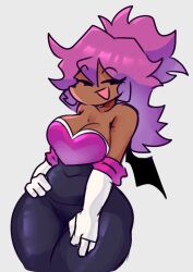 1girls b3_gf_(blazethewolf55) bat_wings creativemau_ dark-skinned_female dark_skin female fnf fnf_mods friday_night_funkin friday_night_funkin_mod large_breasts purple_hair rouge_the_bat_(cosplay) seductive_look shaya_dearest simple_background smug smug_face solo tagme tagme_(artist) thick_thighs white_gloves