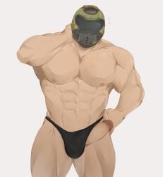 1boy abs bara big_muscles big_pecs big_penis blush bulge daddy dilf doom doom_slayer_(doom) erection gay helmet human hunk male male_only mostly_nude muscular muscular_human muscular_male nalnahi1 navel nipples pecs penis penis_out solo thong underwear underwear_only yaoi