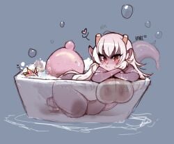 <3 anthro axolotl bathing bathtub big_breasts bubble cute dragon_girl female female_only heart kanel mizutsune scalie sole_female underwater underwater_view water