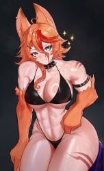 bikini buff buffpup_(vtuber) canine collar dog_ears female female_only furry indie_virtual_youtuber jamesloves_art muscular muscular_female orange_fur orange_hair solo solo_female thong virtual_youtuber vtuber