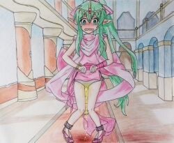 1girls female female_only fire_emblem fire_emblem:_mystery_of_the_emblem fire_emblem:_shadow_dragon_and_the_blade_of_light green_hair grey_panties handdrawn nintendo omorashi panties paper papergami peeing peeing_self skirt_lift solo stained_panties tiki_(fire_emblem) tiki_(young)_(fire_emblem) underwear urination urine urine_on_ground urine_stream wetting wetting_self white_panties