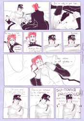 1boy 1cuntboy comic comic_page cunnilingus cuntboy dialogue facesitting hairy_pussy intersex jojo's_bizarre_adventure jotaro_kujo miserdirt noriaki_kakyoin partially_colored stardust_crusaders