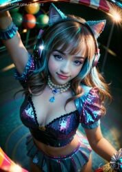 1girls ai_generated big_breasts cat_ears celebrity circus cleavage egirl female female_only festive headphones heart hourglass_figure hyperrealistic jewel jewelry leak logart pearls pokimane real_person sensitive sequins shiny smile smiling solo stable_diffusion twitch twitch.tv youtube